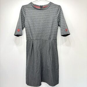 Sugarhill Boutique Dress Gray Ivory Pinstripes Embroidered Hearts from ModCloth